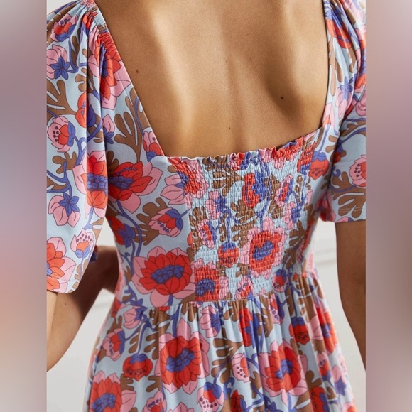 Boden Smock Detail Jersey Maxi Dress, Dusty Blue Terrace Bud, Size 10 - Picture 4 of 11
